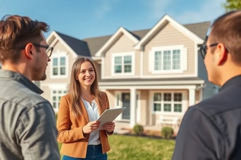 Real estate agent showing a house to two clients