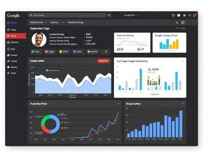 Mockup of a Google Business Profile style dashboard showing reviews and photo posts