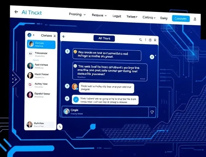 Mockup of a dark-themed AI chat interface showing a conversation list and message thread