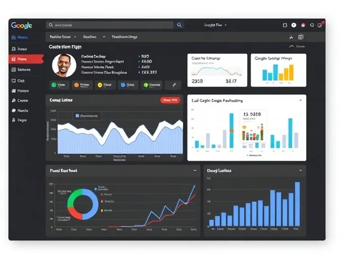 Dark dashboard mockup showing a local map, a percentage chart, and a citation results table
