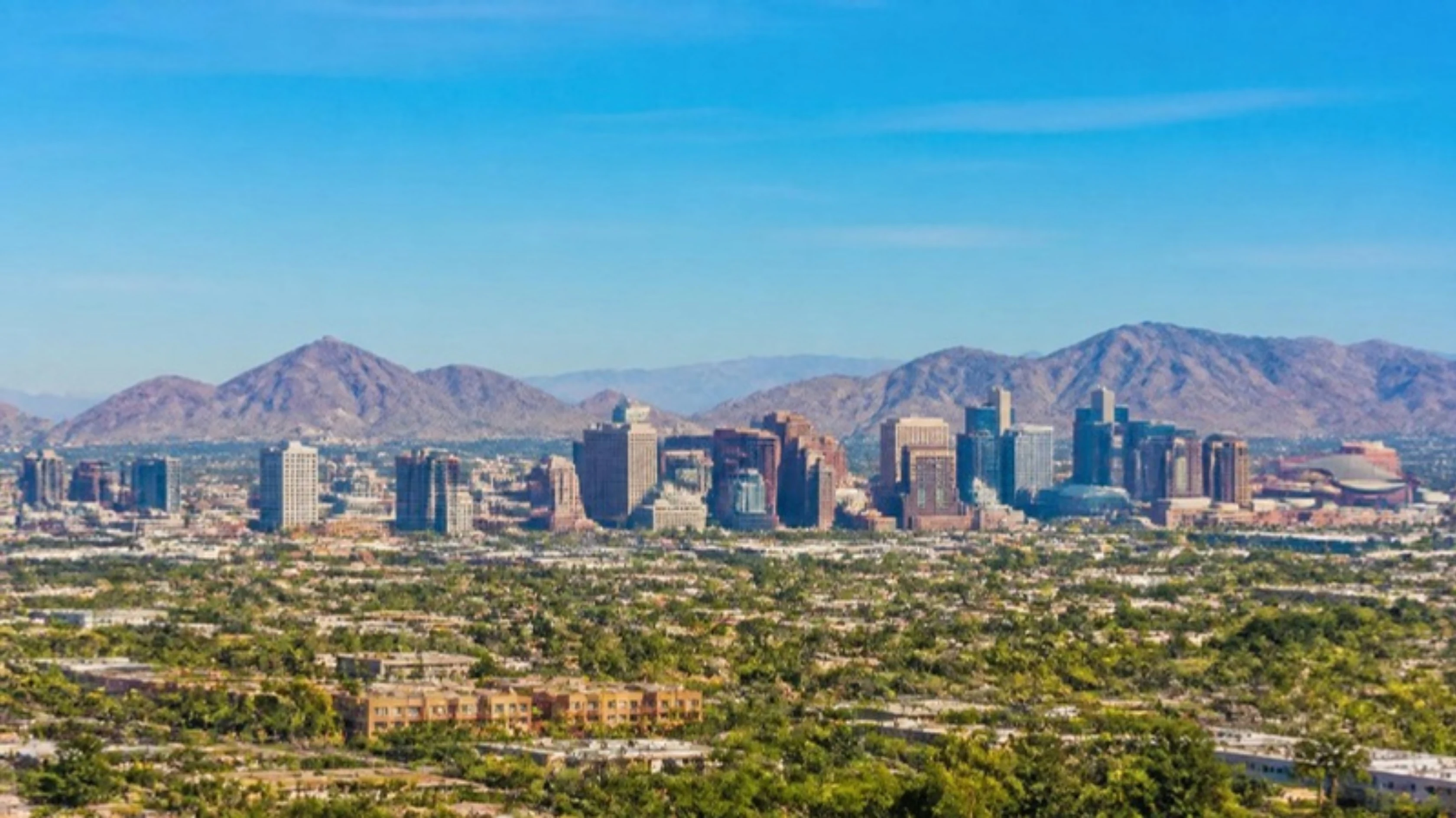 The Phoenix, Arizona skyline with desert mountains in the background, GuestBrands SEO and digital marketing services