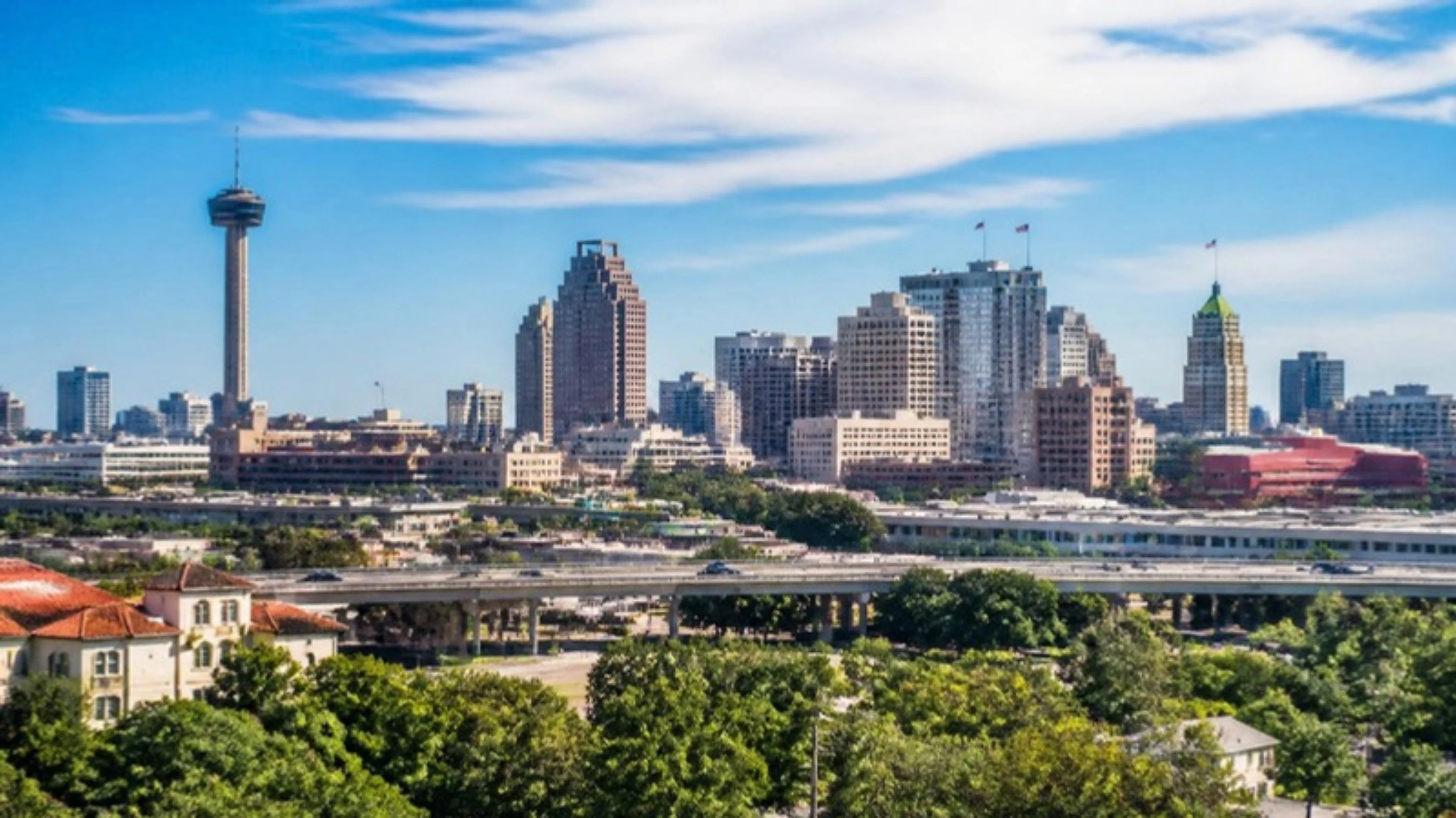 The San Antonio, Texas skyline with the Tower of the Americas, GuestBrands SEO and digital marketing services